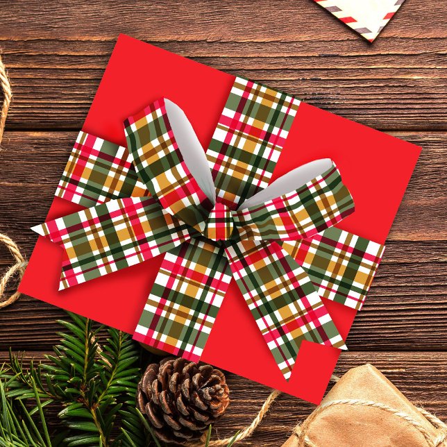 Ruban Gros-grain Couleurs de Noël Plaid Rouge Vert Orange (Christmas colors plaid design. Bringing traditional Christmas atmosphere into your celebration.
)