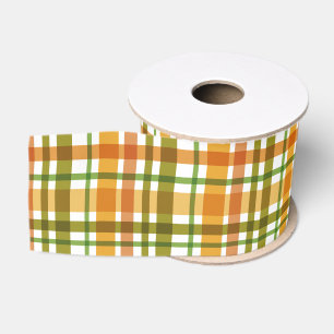 Ruban Gros-grain Couleurs de Noël Plaid Vert Orange