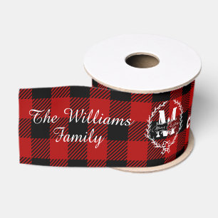 Ruban Gros-grain Couronne de monogramme de Noël en plaid de Buffalo