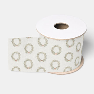Ruban Gros-grain Couronne de vacances de style aquarelle nostalgiqu