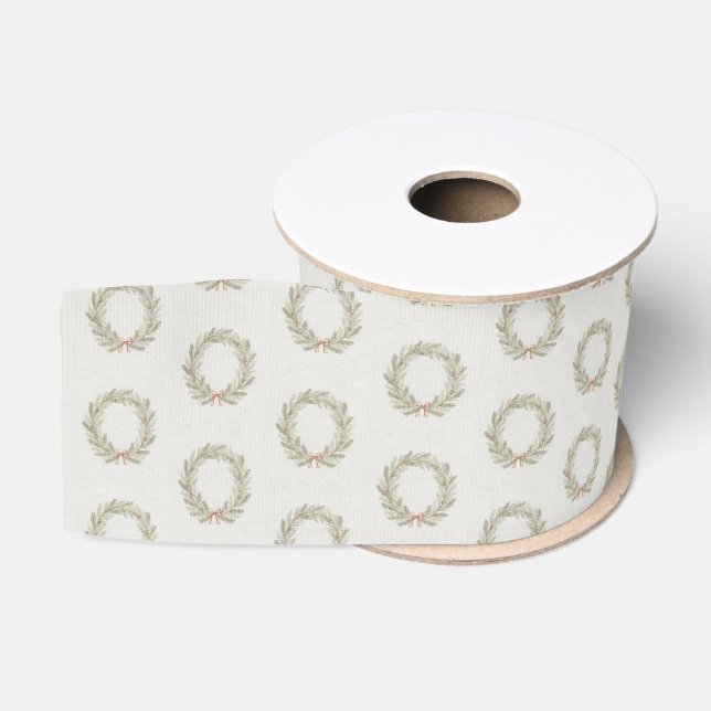 Ruban Gros-grain Couronne de vacances de style aquarelle nostalgiqu (Bobine)