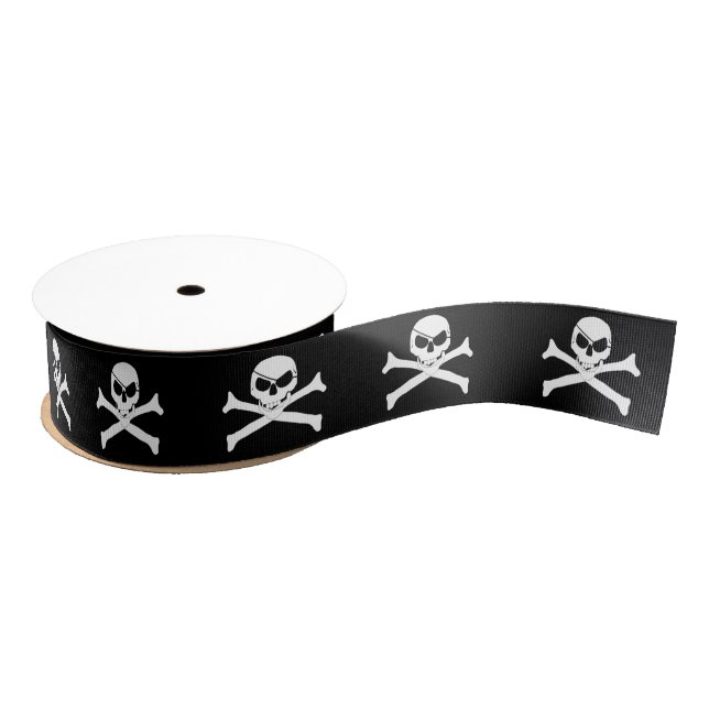Ruban Gros-grain Crâne de pirate et os croisés (Bobine)