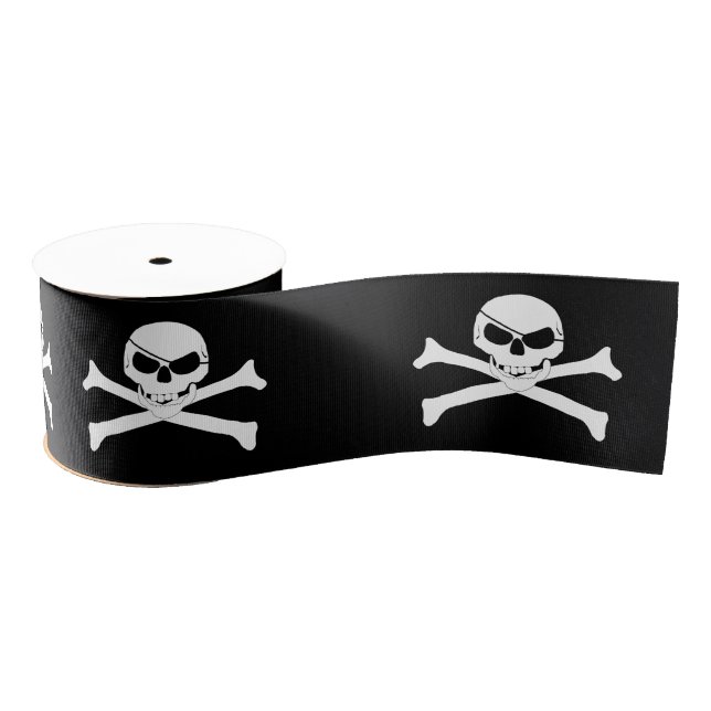 Ruban Gros-grain Crâne de pirate et os croisés (Bobine)
