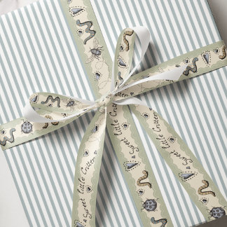 Ruban Gros-grain Cute Insect Boho Pastels Blue Sage Cream Baby Boy