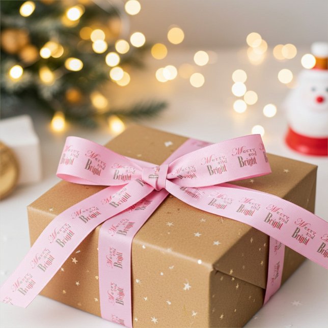 Ruban Gros-grain Cute Merry and Bright Stripe on Cotton Candy Pink (Créateur téléchargé)