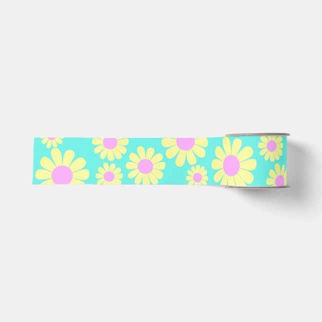 Ruban Gros-grain Daisy Jaune Turquoise (Devant)