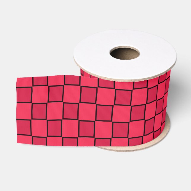Ruban Gros-grain Damier Rouge Noir (Bobine)