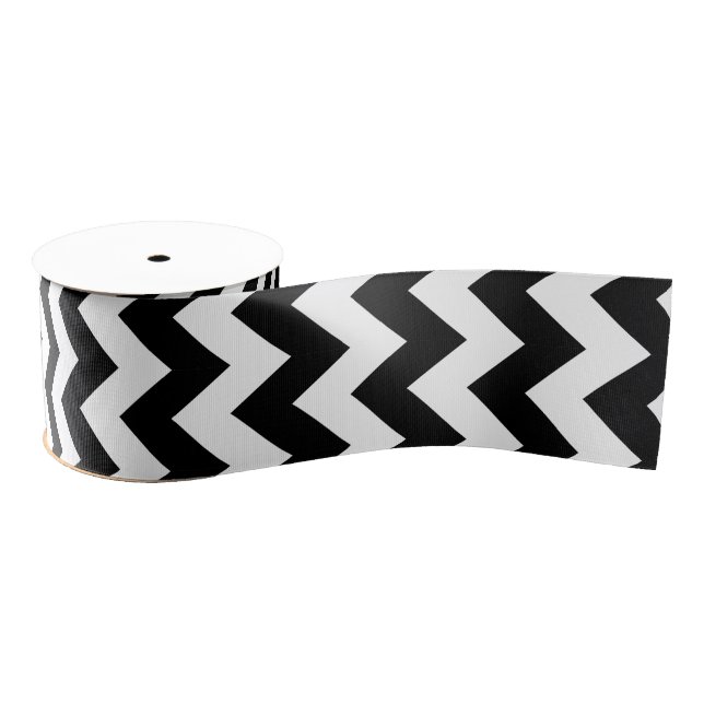 Ruban Gros-grain Design classique Chevron noir et blanc (Bobine)