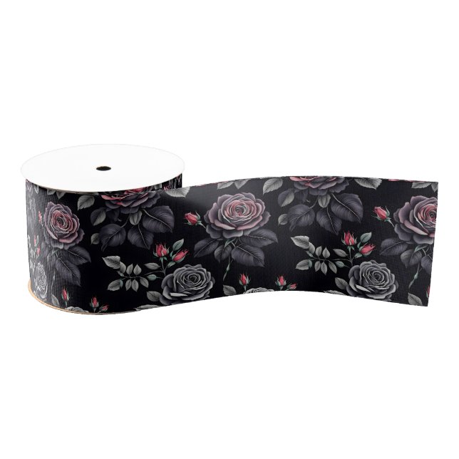 Ruban Gros-grain Design d'art floral Rose sombre (Bobine)