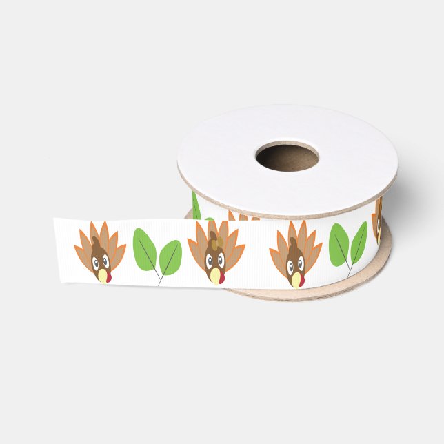 Ruban Gros-grain Dinde de Thanksgiving Garçon Fille Verdure (Bobine)