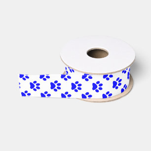 Ruban Gros-grain DIY Empreintes de chat/chien/animal bleu sur blanc