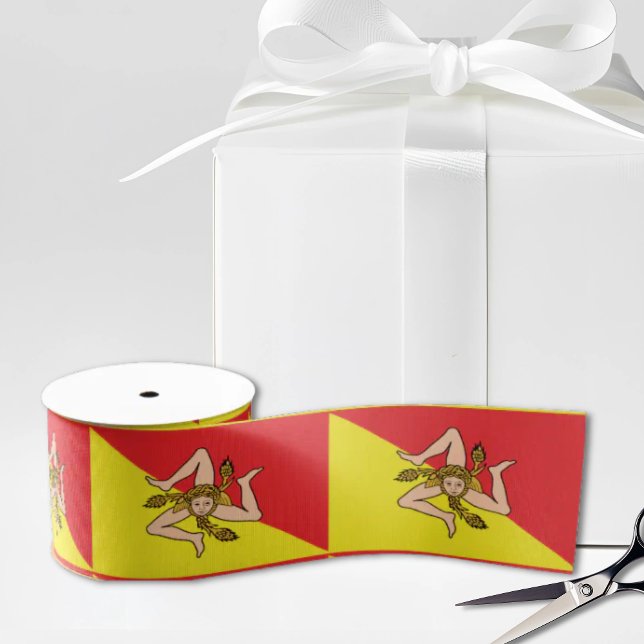 Ruban Gros-grain Drapeau de la Sicile Trinacria jaune et rouge (Flag of Sicily with Trinacria medusa symbol satin ribbon)