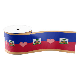 Ruban Gros-grain Drapeau haïtien & Coeur, amour Haïti vacances/spor