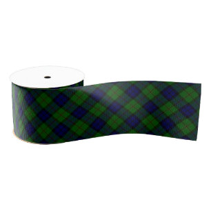 Ruban Gros-grain Dundas tartan bleu vert carreau