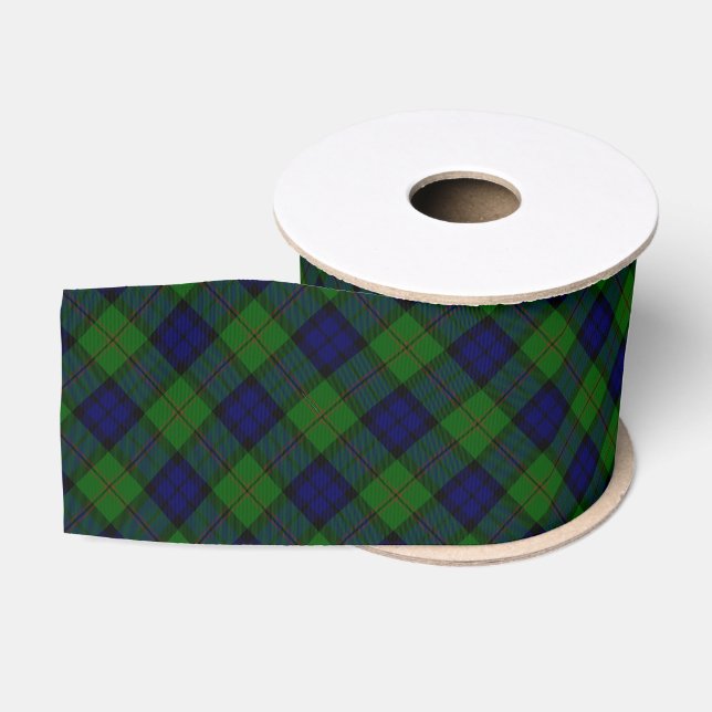 Ruban Gros-grain Dundas tartan bleu vert carreau (Bobine)