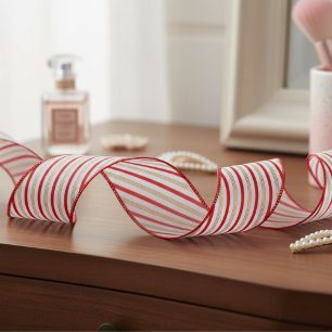 Ruban Gros-grain Élégant 7,62 cm Rouge et Or Cannes de Bonbon Rayée
