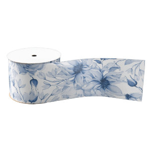 Ruban Gros-grain Élégant Bleu Floral Peony Grosgrain Ribbon