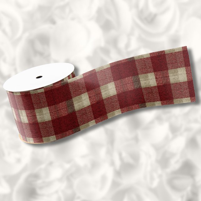 Ruban Gros-grain Elegant Burgundy Ivory Rust Red Plaid Pattern (Créateur téléchargé)