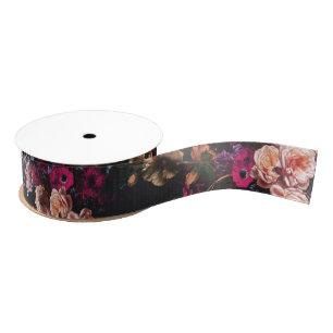Ruban Gros-grain Élégant Floral Burgundy Foncé Vintage