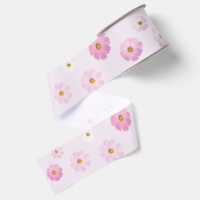 Ruban Gros-grain Élégant floral rose et violet (Dos)