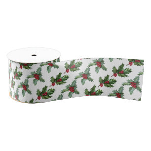 Ruban Gros-grain Elegant Holly Berries Motif Noël
