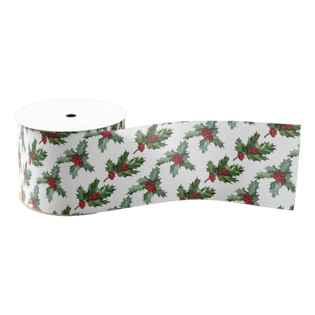 Ruban Gros-grain Elegant Holly Berries Motif Noël (Bobine)