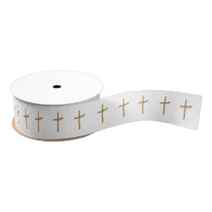 Ruban Gros-grain Elégant Motif Golden Palm Cross