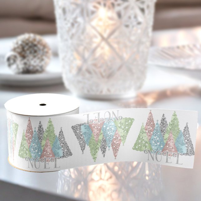Ruban Gros-grain Élégant Pastel Parties scintillant Arbres Noël (Elegant Pastel Glitter Trees Christmas Grosgrain Ribbon)