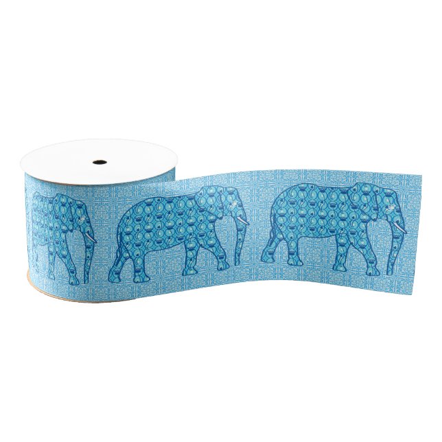Ruban Gros-grain Éléphant de fleur de Lotus - turquoise (Bobine)