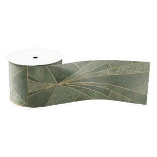 Ruban Gros-grain Emerald Green et Gold Art déco Motif