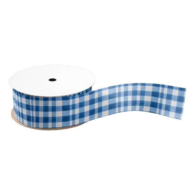 Ruban Gros-grain En vichy bleu et blanc (Bobine)