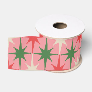 Ruban Gros-grain Étoiles explosives rose de Noël rétro Midcentury M