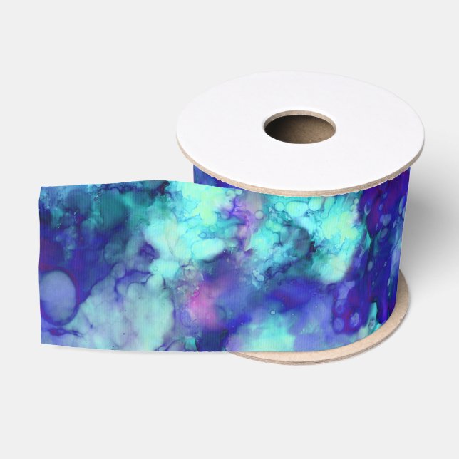 Ruban Gros-grain fantaisie bleue aquarelles : (Bobine)