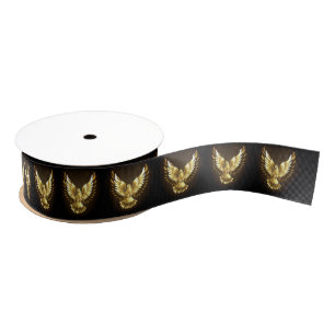 Ruban Gros-grain Faux Gold Foil Peace Dove en noir