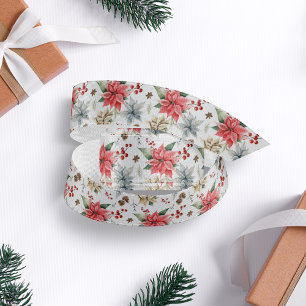 Ruban Gros-grain Ferme Poinsettia Blanc & Rouge Russe Noël
