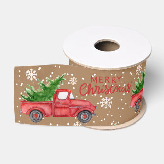 Ruban Gros-grain Ferme traditionnelle Camion rouge Joyeux Noël