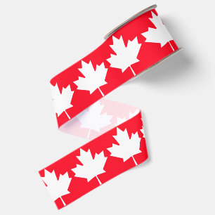 Ruban Gros-grain Feuille d'érable canadienne. Patriotique. Rouge et