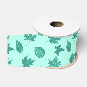 Ruban Gros-grain Feuilles d'automne - turquoise et aqua