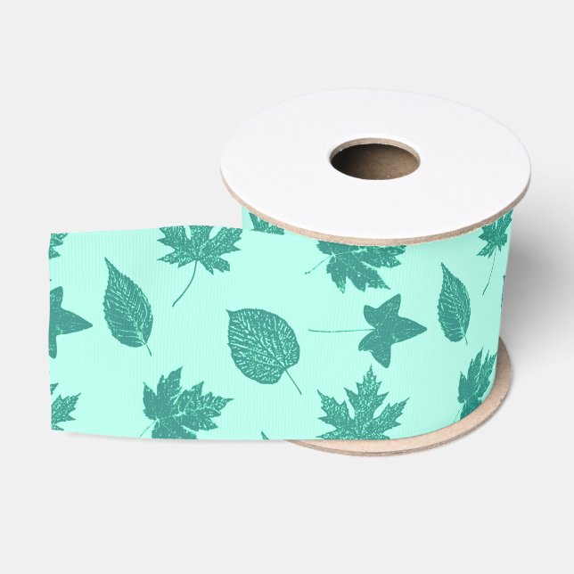 Ruban Gros-grain Feuilles d'automne - turquoise et aqua (Bobine)
