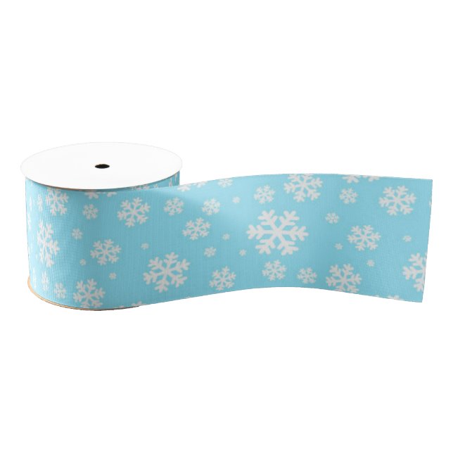Ruban Gros-grain Flammes de neige blanches sur Motif d'hiver bleu c (Bobine)