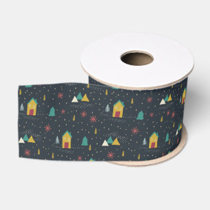 Ruban Gros-grain Flammes de neige de nuit d'hiver atterrissant sur