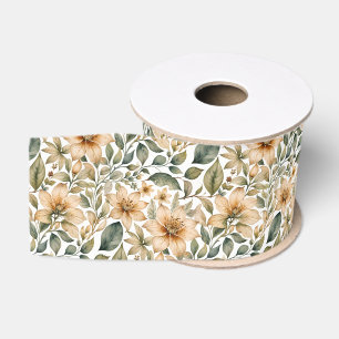 Ruban Gros-grain Fleur aquarelle vintage vert sauge et beige