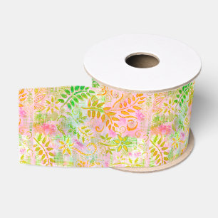 Ruban Gros-grain Fleurs Abstraites et Feuilles