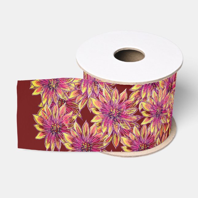 Ruban Gros-grain Fleurs Art numérique (Bobine)