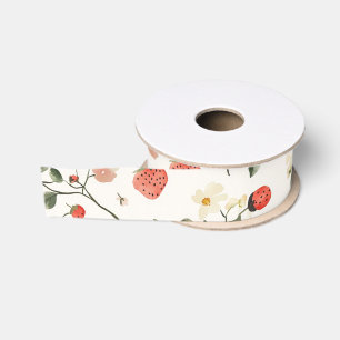 Ruban Gros-grain Fleurs de fraises Anniversaire