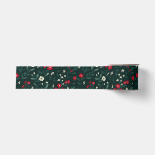Ruban Gros-grain Fleurs de Noël vertes rouges et blanches