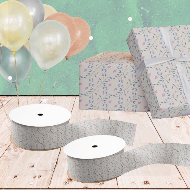 Ruban Gros-grain Fleurs en cascade bleu et rose (Créateur téléchargé)