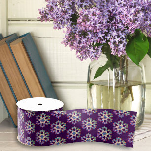 Ruban Gros-grain Fleurs géométriques Eggplant Bleu Girly Boho Flora