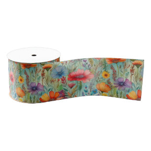 Ruban Gros-grain Fleurs sauvages aquarelle