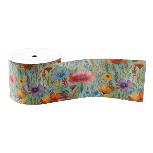 Ruban Gros-grain Fleurs sauvages aquarelle (Bobine)
